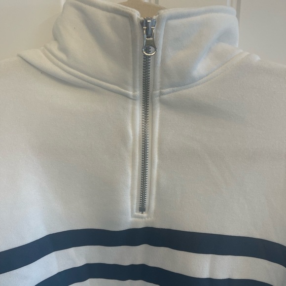 Soft white quarter zip top w navy stripe. NEW TAGS!! Size L. Versatile and cute - Picture 3 of 8